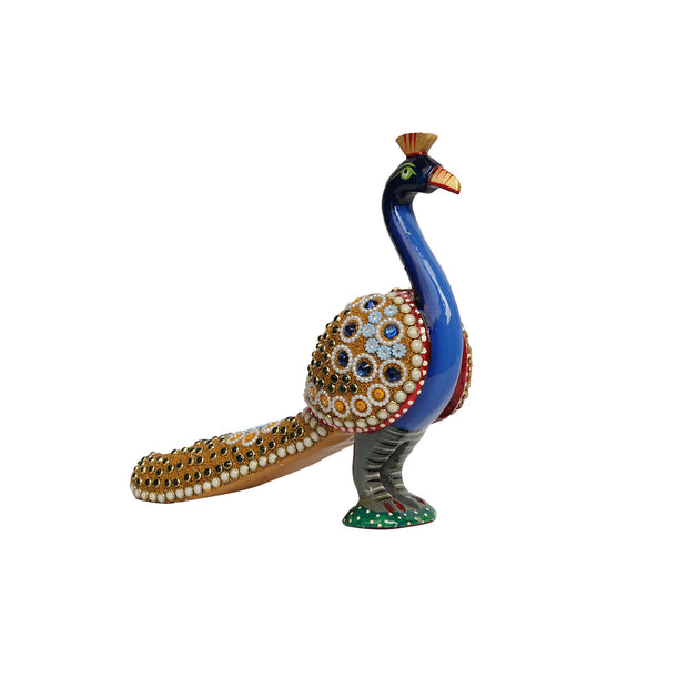 Handcrafted Decorative Peacock Showpiece with Stone Work with golden color