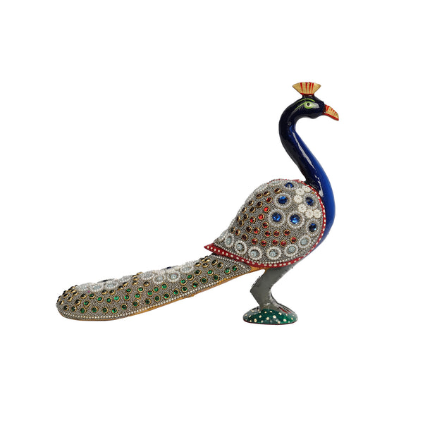 Handcrafted Decorative Peacock Showpiece with Stone Work with gray color