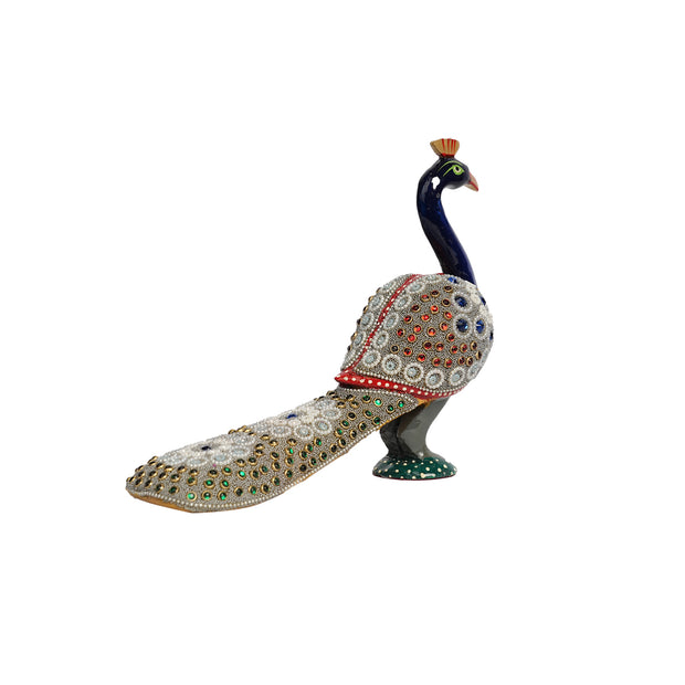 Handcrafted Decorative Peacock Showpiece with Stone Work with gray color