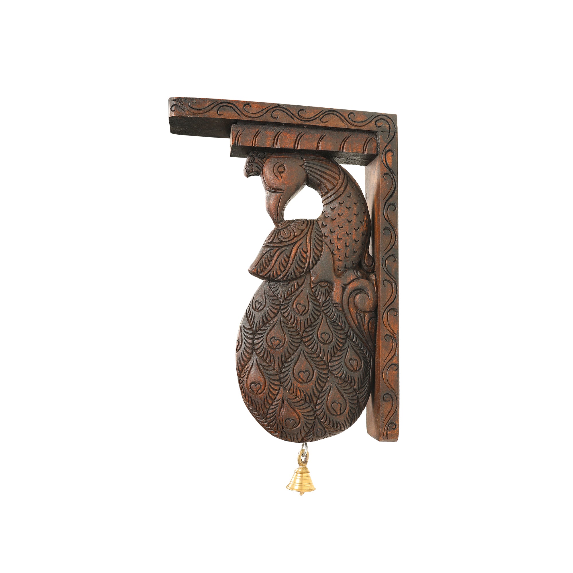 WOODEN PEACOCK WALL BRACKET