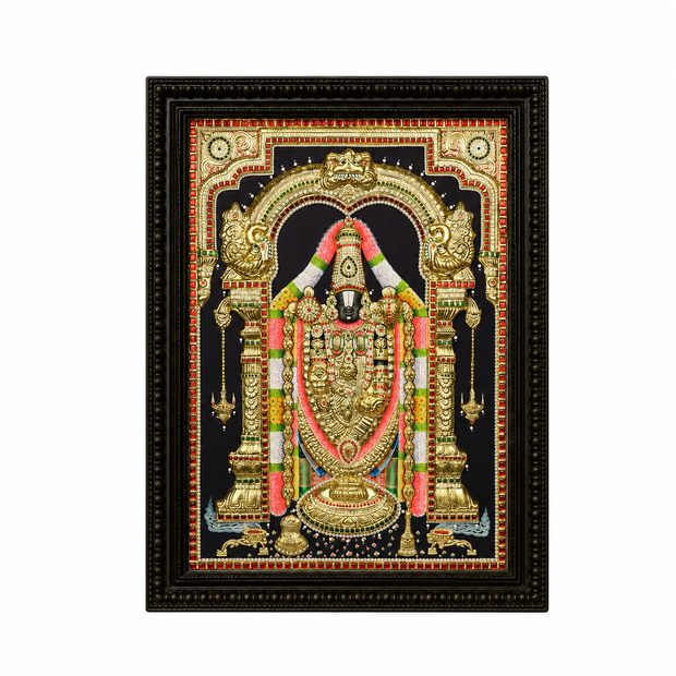Embossed Lord Balaji Tanjore Painting 24 x 18 Inches | Handmade 22K Gold Foil Tirupati Balaji Wall Art