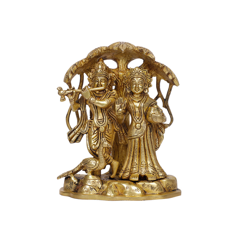 Brass Radha Krishna standing under Tree
