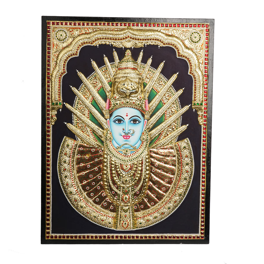 Yellamma Devi Tanjore Painting 24x18 Inches | Handmade 22K Gold Foil Wall Art