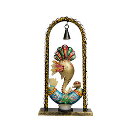 Handcrafted Iron Elephant Tea Light Holder with Bell