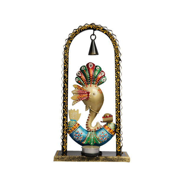 Handcrafted Iron Elephant Tea Light Holder with Bell