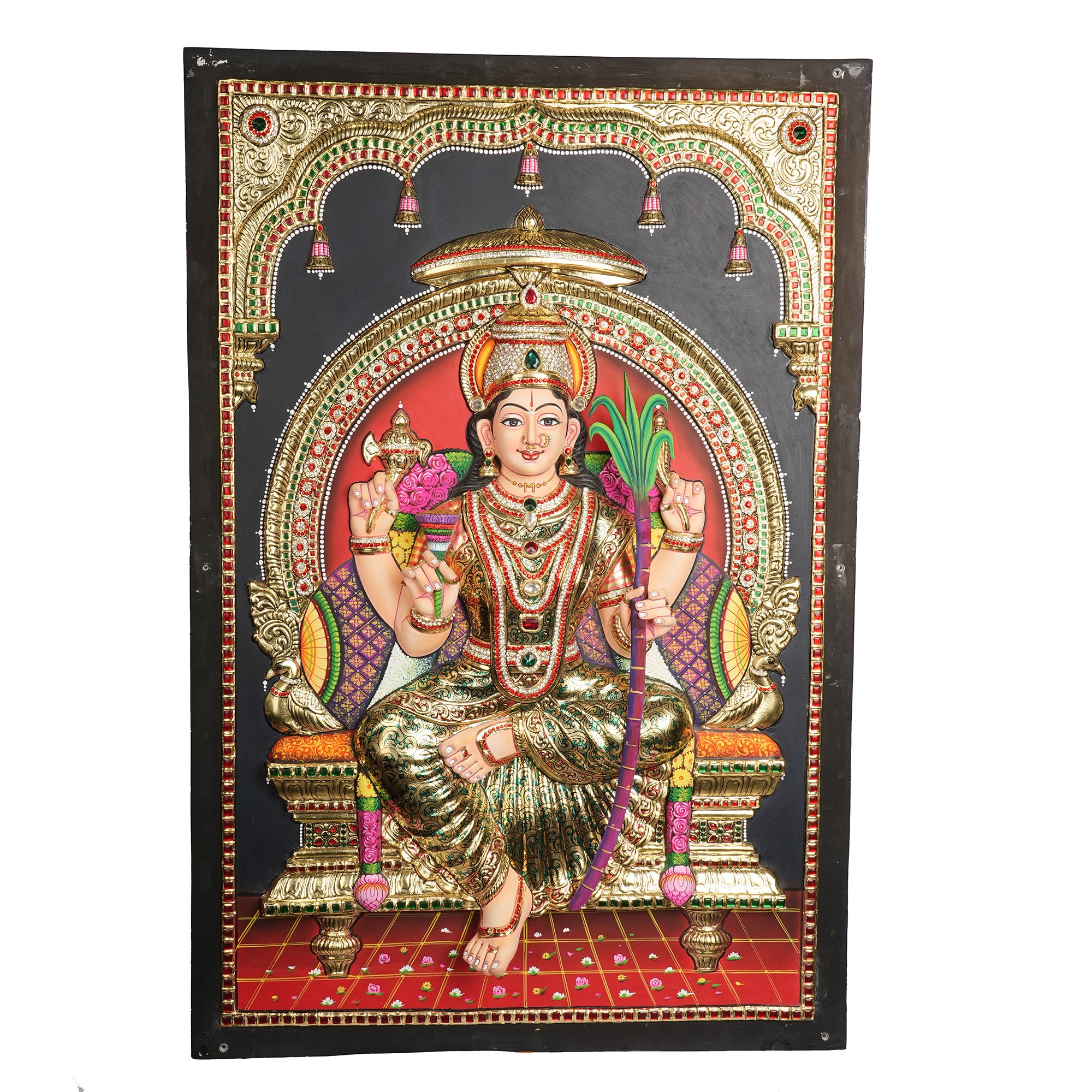 Super Embossed Lalitha Devi Tanjore Painting with 22K Gold Foil – Traditional Handmade Hindu Wall Art 3D