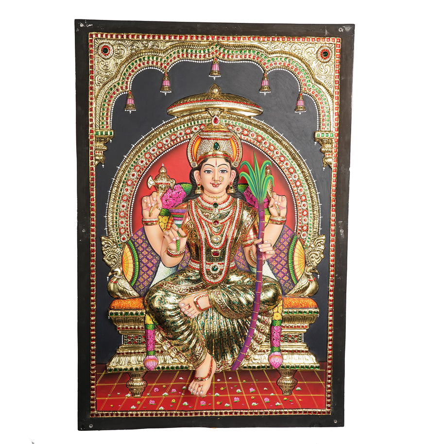 Super Embossed Lalitha Devi Tanjore Painting with 22K Gold Foil – Traditional Handmade Hindu Wall Art 3D