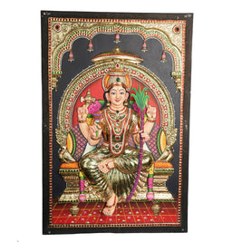 Super Embossed Lalitha Devi Tanjore Painting with 22K Gold Foil – Traditional Handmade Hindu Wall Art 3D