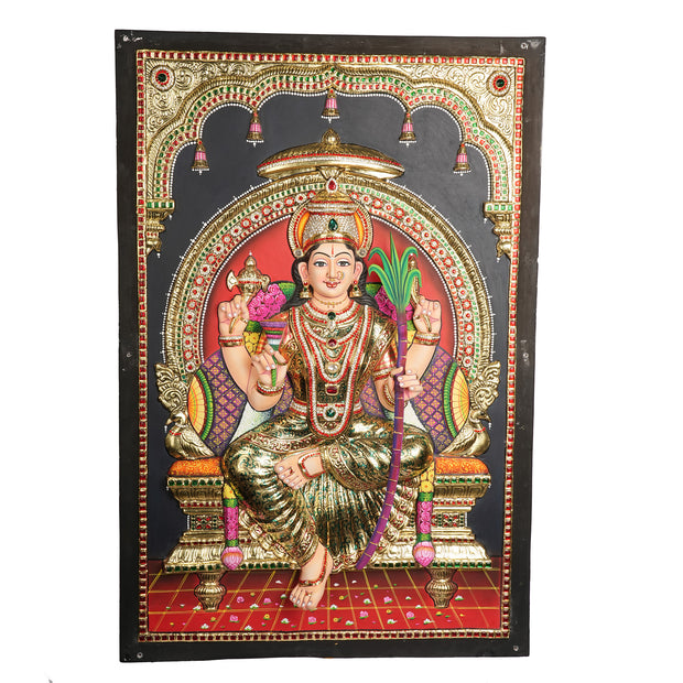 Super Embossed Lalitha Devi Tanjore Painting with 22K Gold Foil – Traditional Handmade Hindu Wall Art 3D