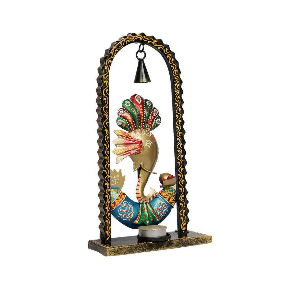 Handcrafted Iron Elephant Tea Light Holder with Bell