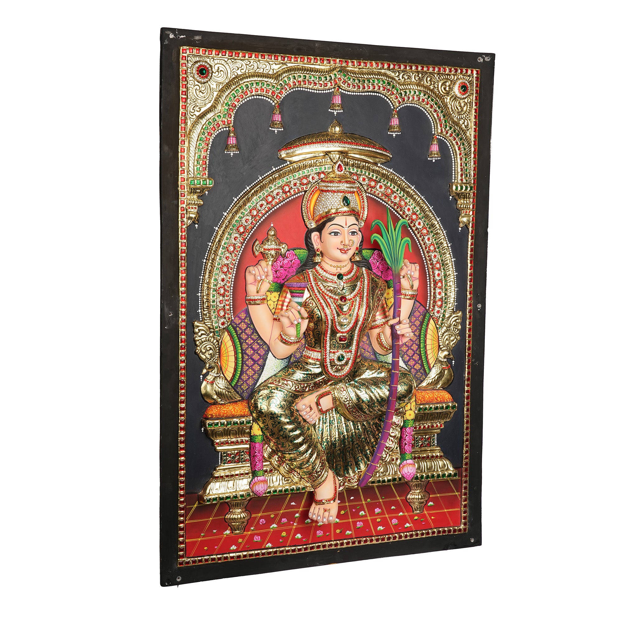 Super Embossed Lalitha Devi Tanjore Painting with 22K Gold Foil – Traditional Handmade Hindu Wall Art 3D