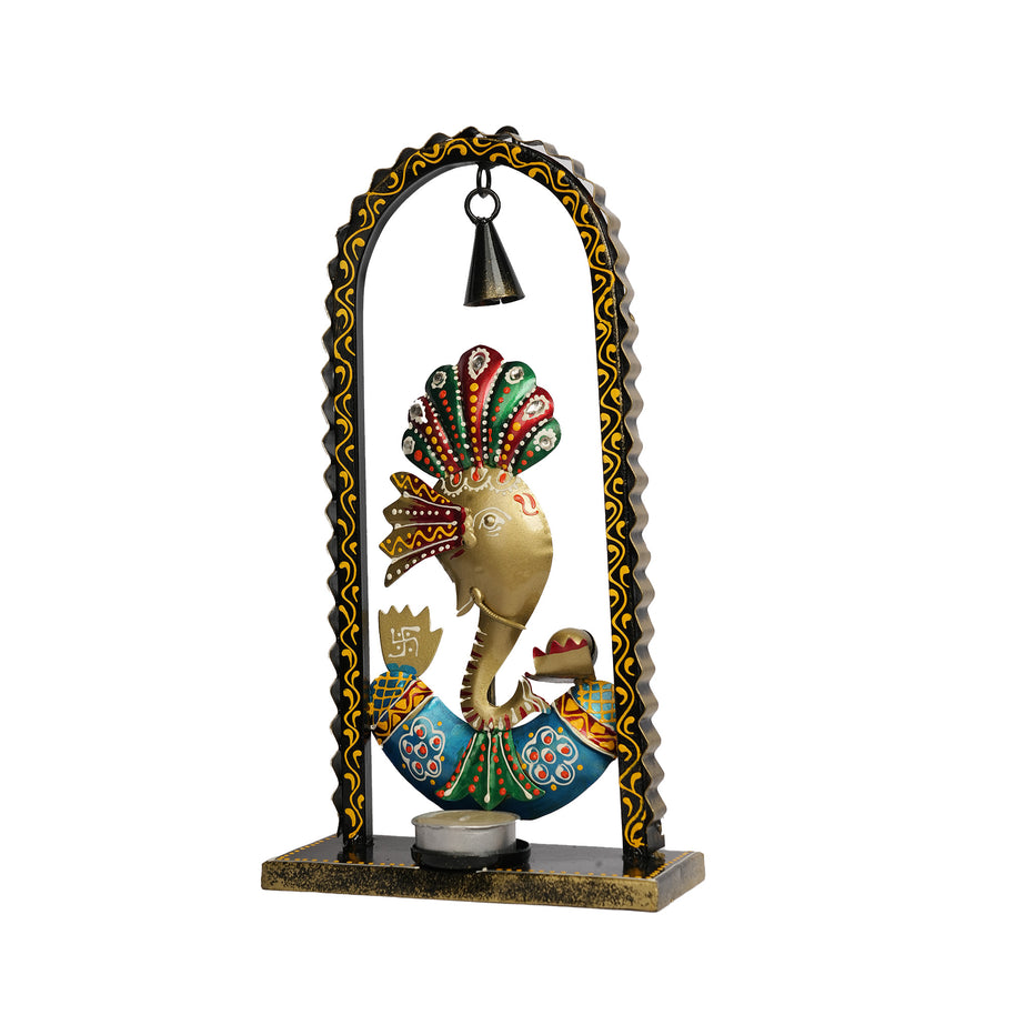 Handcrafted Iron Elephant Tea Light Holder with Bell