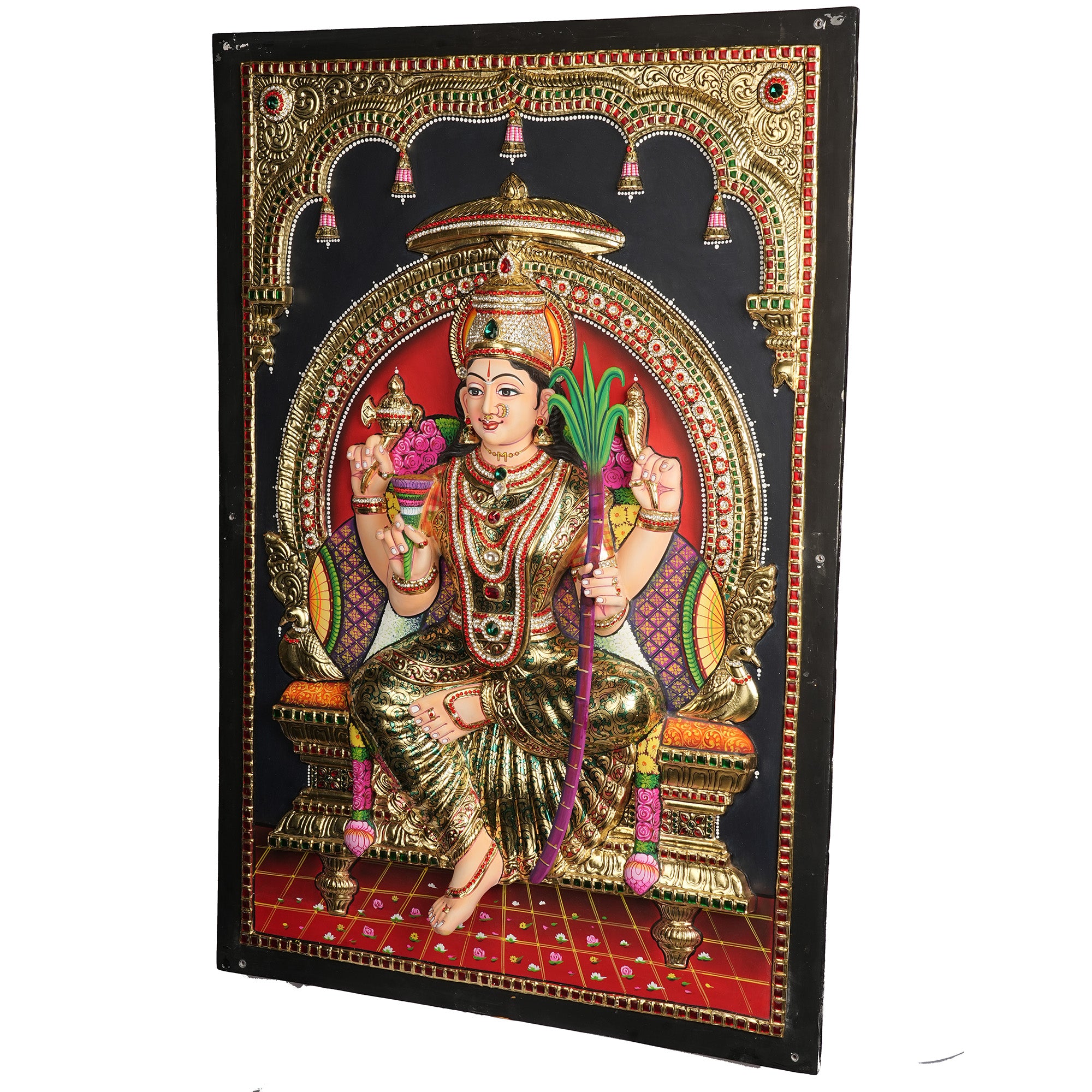 Super Embossed Lalitha Devi Tanjore Painting with 22K Gold Foil – Traditional Handmade Hindu Wall Art 3D