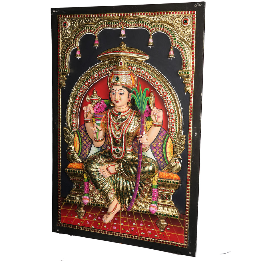 Super Embossed Lalitha Devi Tanjore Painting with 22K Gold Foil – Traditional Handmade Hindu Wall Art 3D