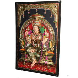 Super Embossed Lalitha Devi Tanjore Painting with 22K Gold Foil – Traditional Handmade Hindu Wall Art 3D