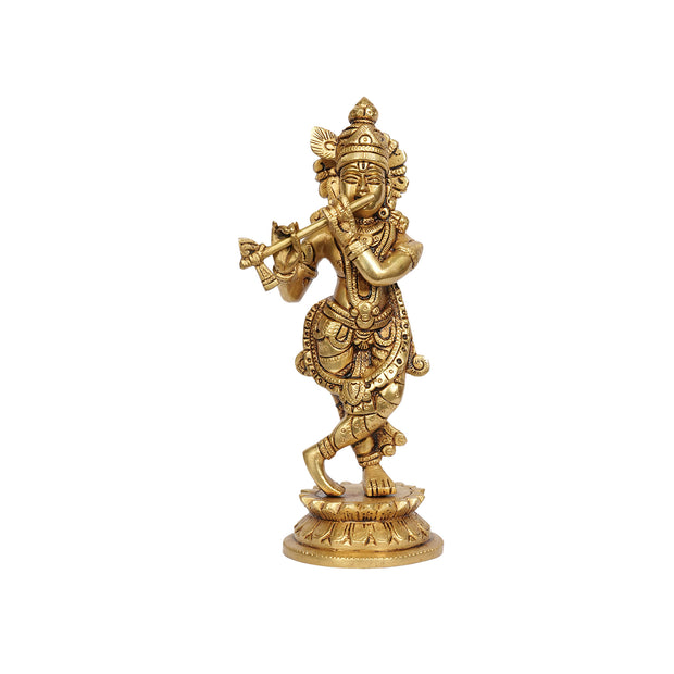 Premium Brass Krishna Murti | Home Temple, Pooja And  Spiritual Decor – 9" Height