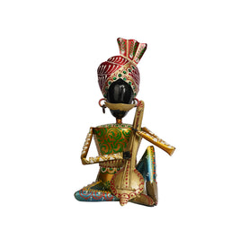 AO Iron Printed Babla Musician with Veena – Handmade Metal Folk Art Showpiece