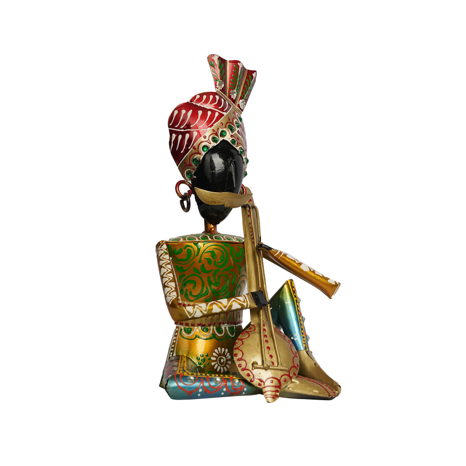 AO Iron Printed Babla Musician with Veena – Handmade Metal Folk Art Showpiece