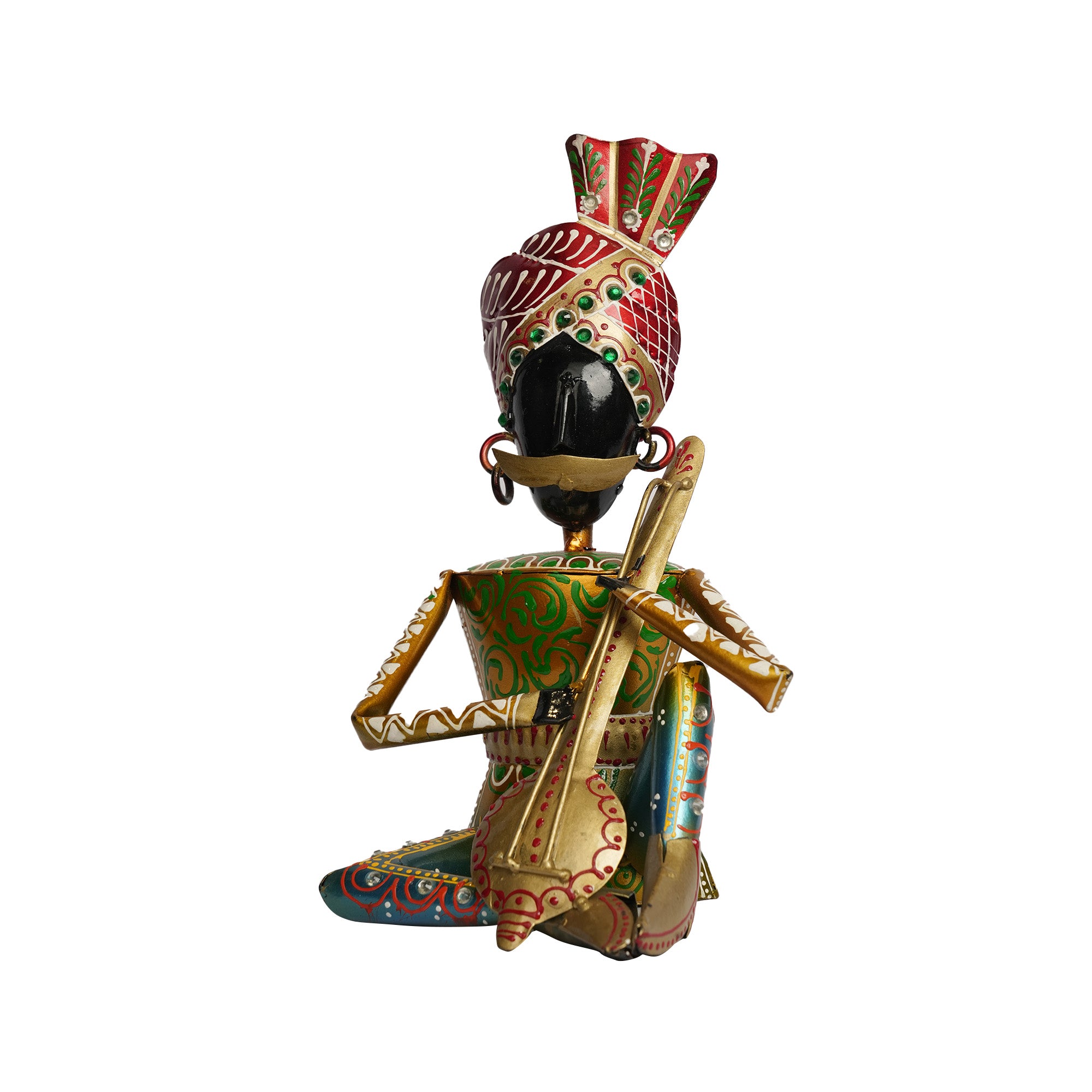 AO Iron Printed Babla Musician with Veena – Handmade Metal Folk Art Showpiece