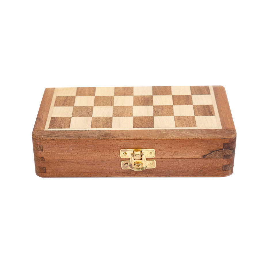 Brown And White Square Wooden Chess Board Game Set