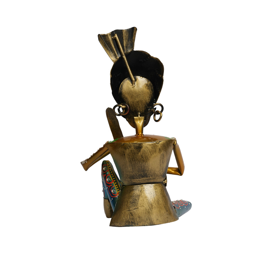 AO Iron Printed Babla Musician with Veena – Handmade Metal Folk Art Showpiece