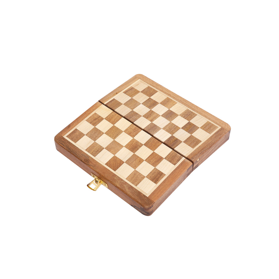 Brown And White Square Wooden Chess Board Game Set