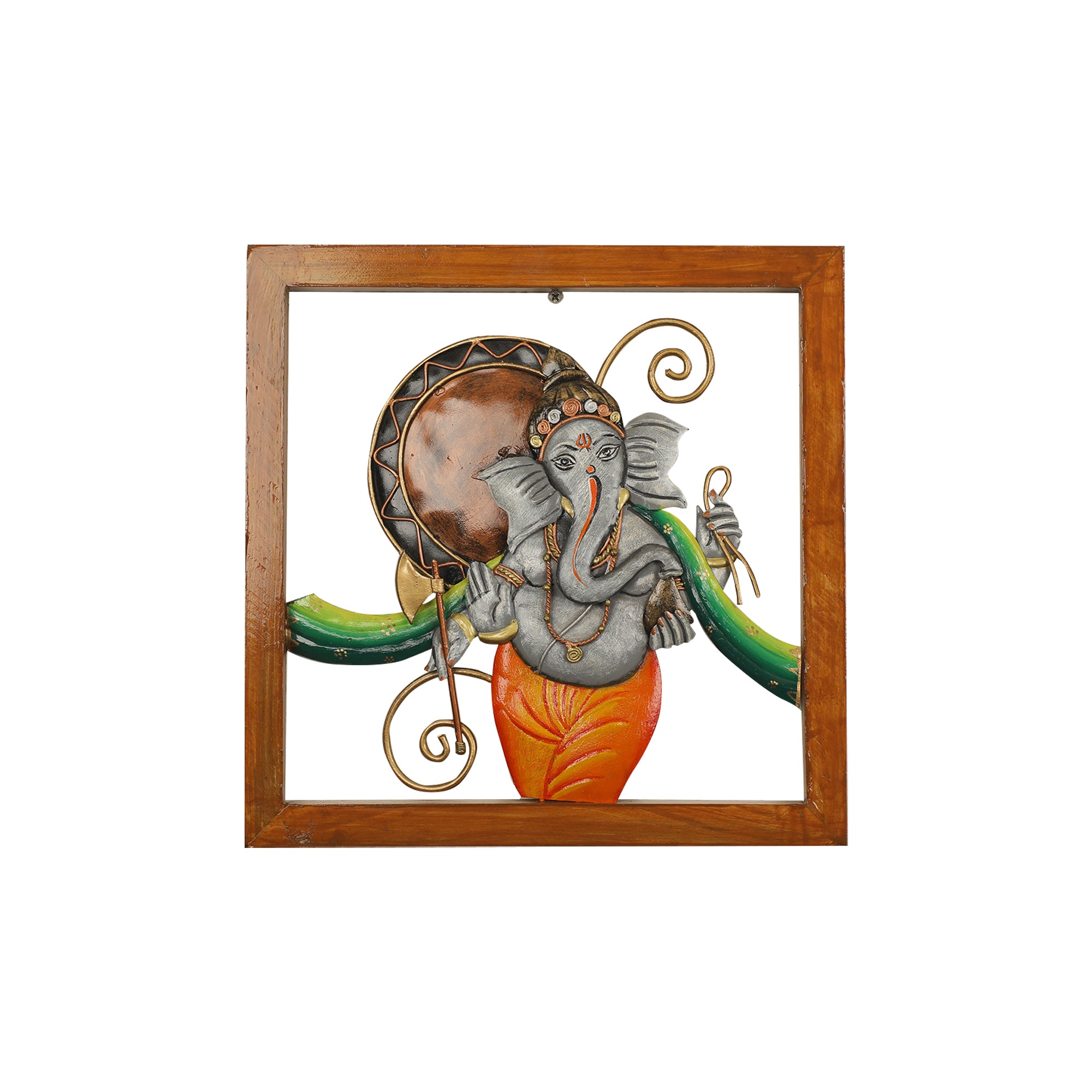 Handcrafted Ganesha Metal Wall Art in Wooden Frame