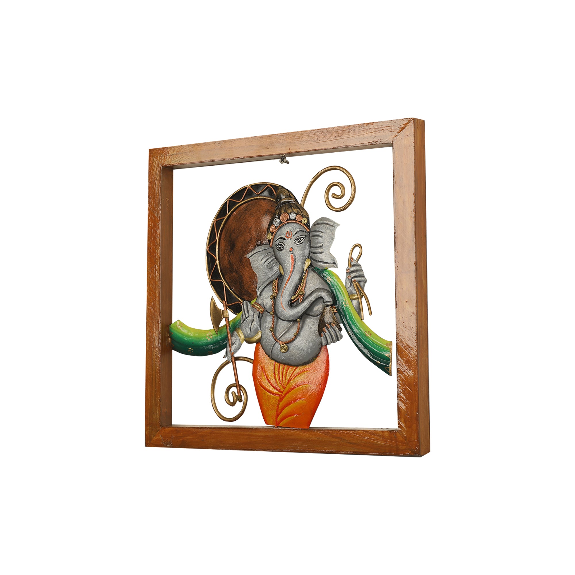 Handcrafted Ganesha Metal Wall Art in Wooden Frame