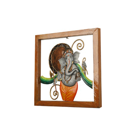 Handcrafted Ganesha Metal Wall Art in Wooden Frame