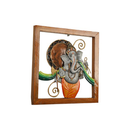 Handcrafted Ganesha Metal Wall Art in Wooden Frame