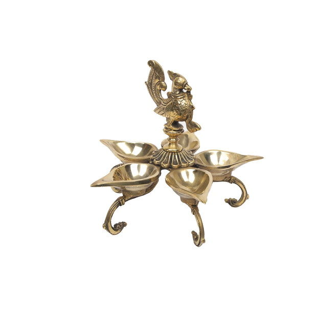Brass Diya on Stand with Bird | Handcrafted Traditional Brass Diya – 7.5" Height