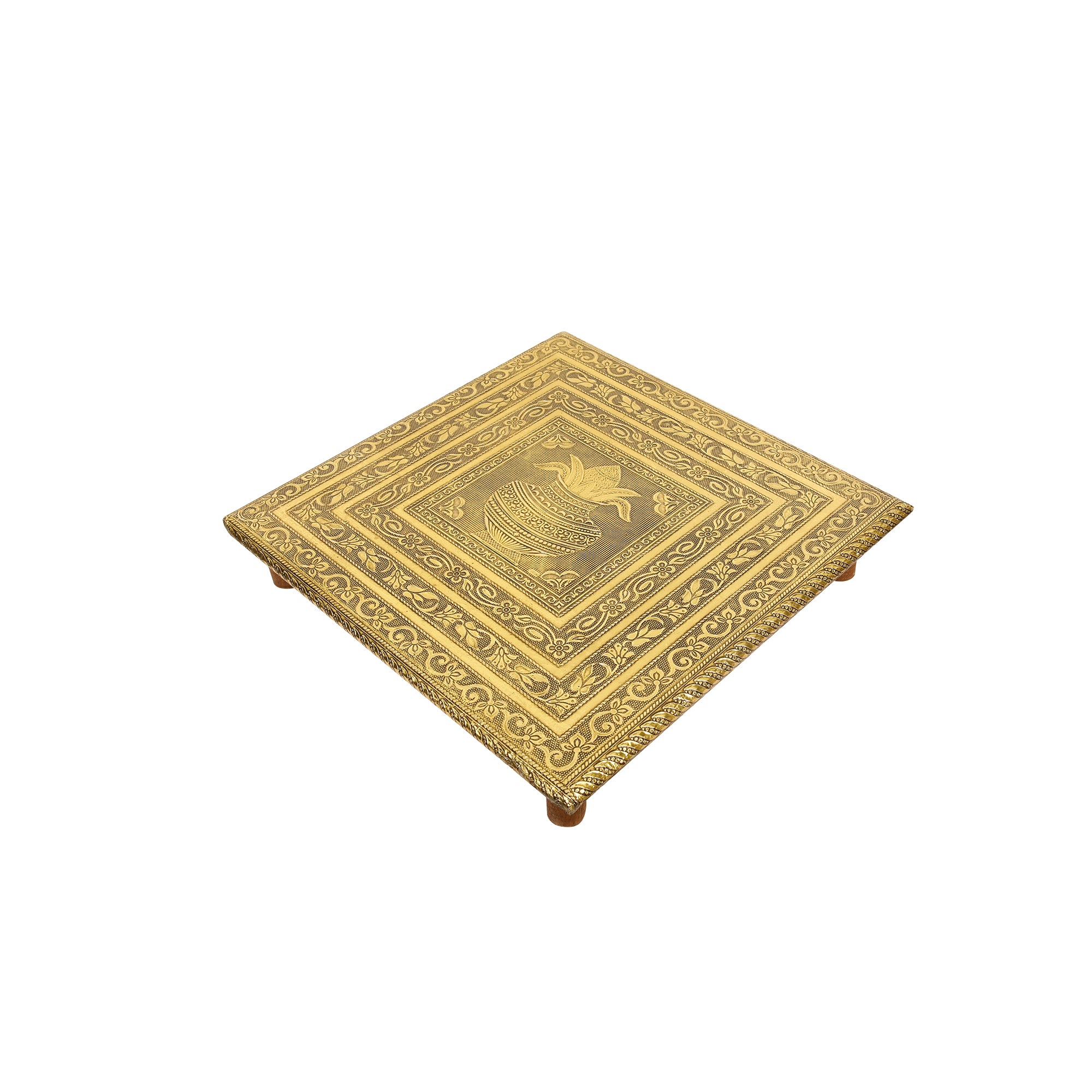 WOODEN BRASS SHEET EMB CHOWKI (BIG)