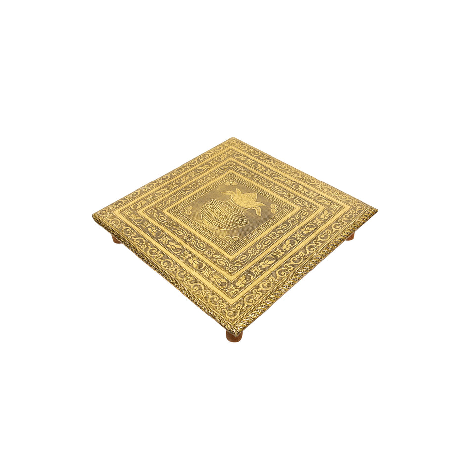 WOODEN BRASS SHEET EMB CHOWKI (BIG)