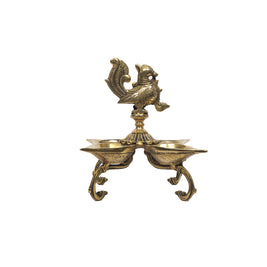 Brsss Four Diyas On Stand With Bird