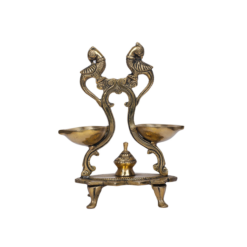 Brass  Parrot 2 Diya with Stand
