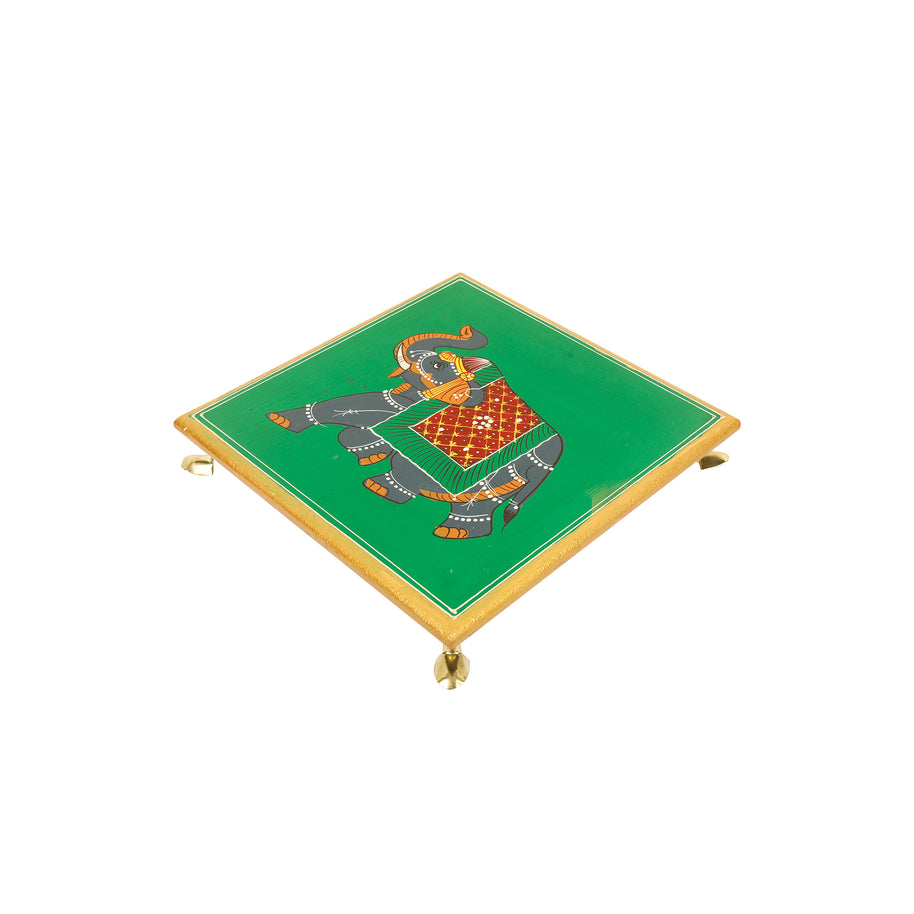 Handcrafted Chowki with Elephant Design