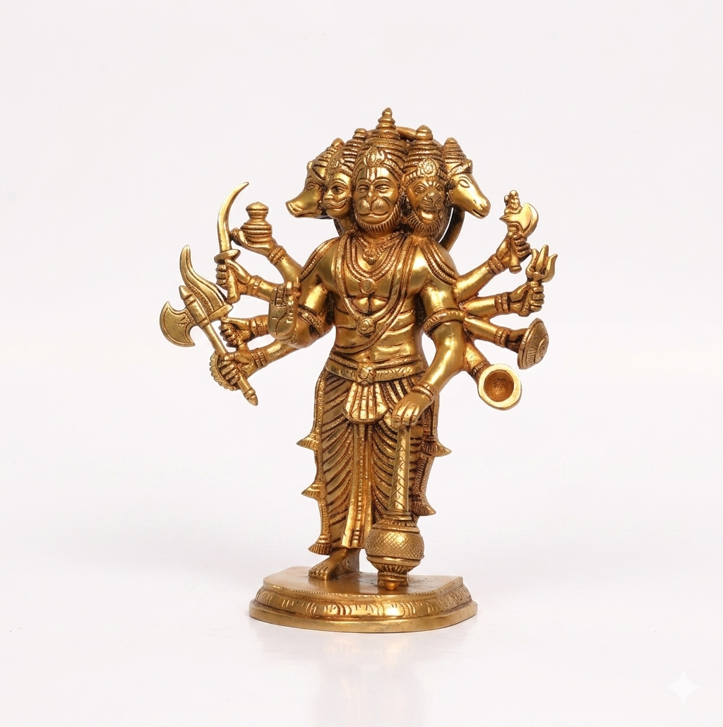 Brass Standing Panchmukhi Hanuman Idol