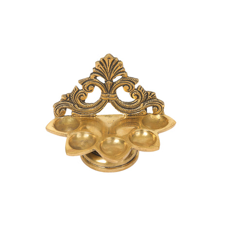Handcrafted Brass Panch Aarti Diya for Daily Pooja and Temple Use