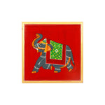 WOODEN PRINTED ELEPHANT CHOWKI RED