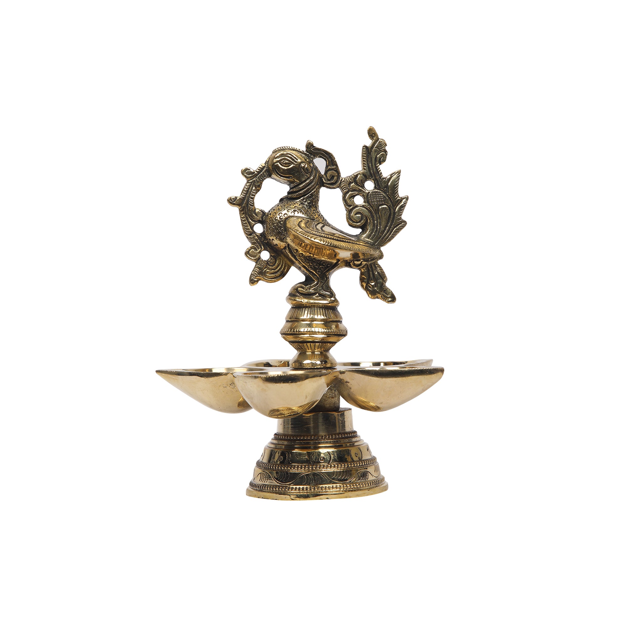 Brass Bird Lamp With 5 Diya
