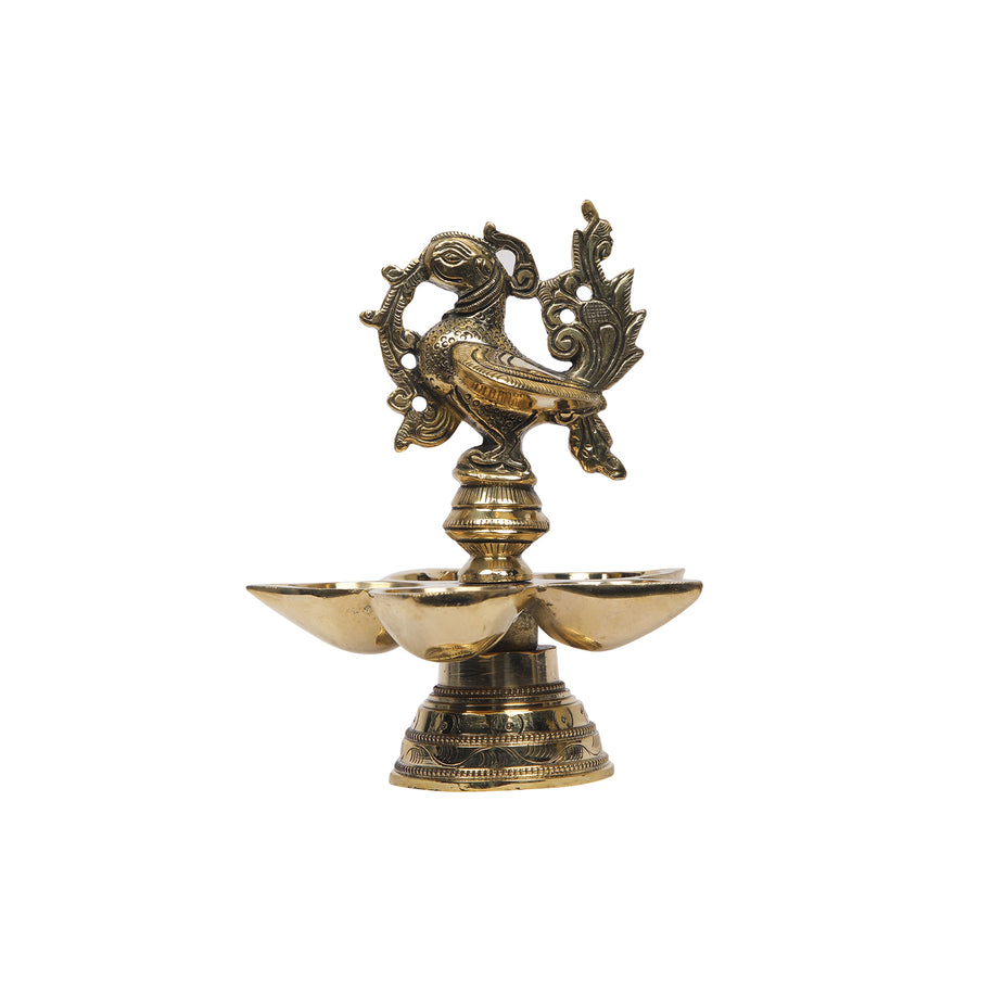 Brass Bird Lamp With 5 Diya