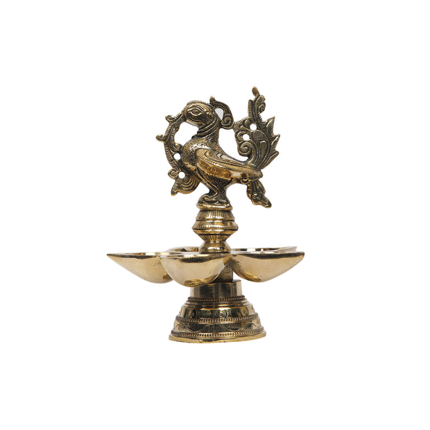 Brass Bird Lamp With 5 Diya
