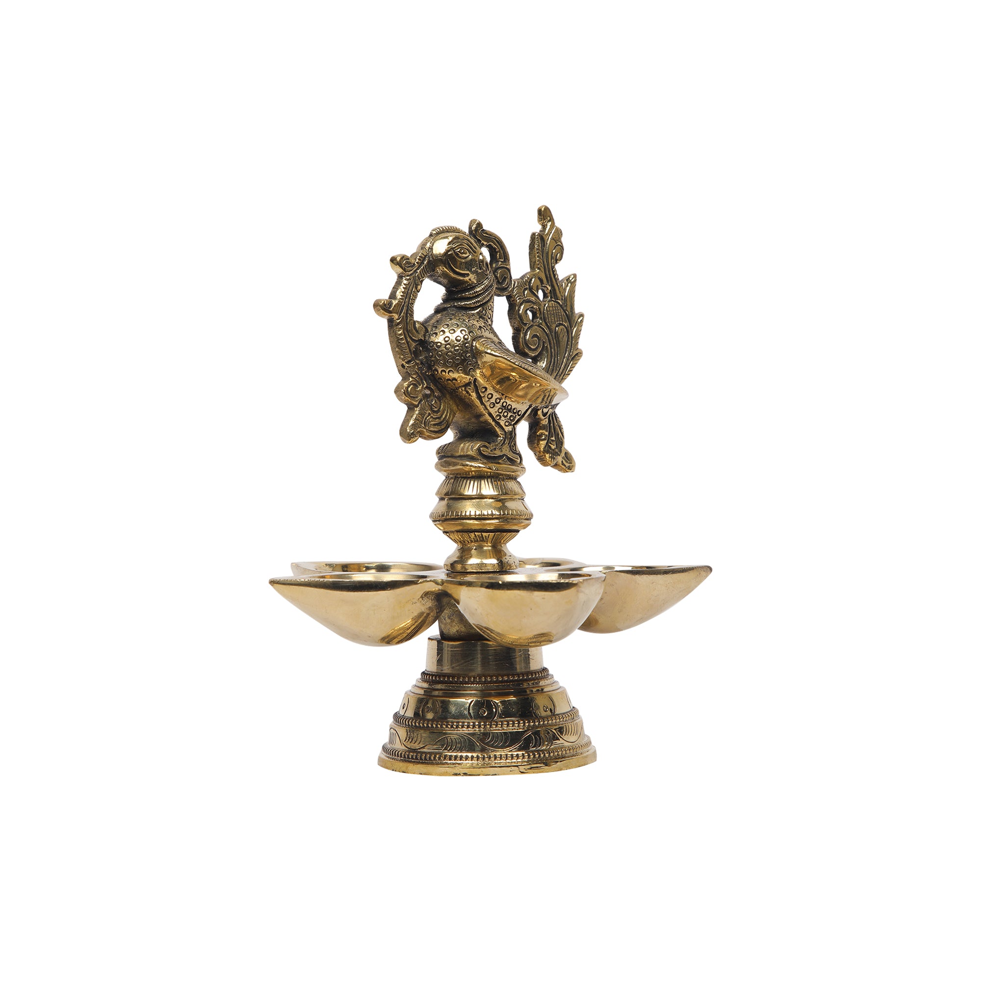Brass Bird Lamp With 5 Diya