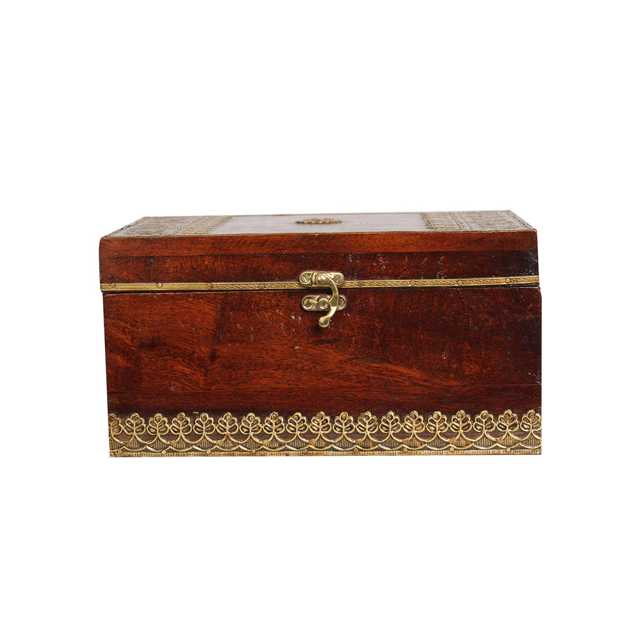 Handcrafted Wooden Brass Work Storage Box