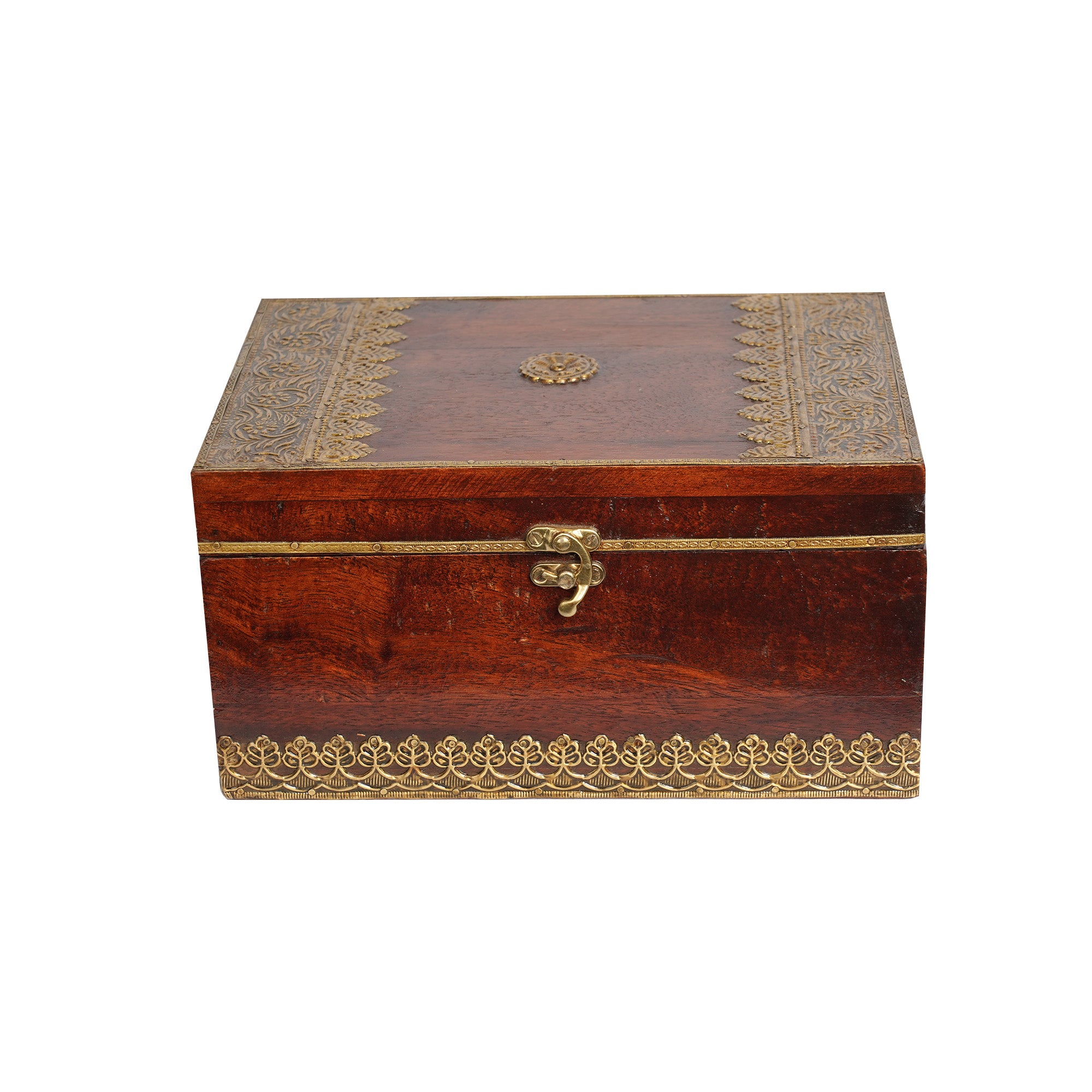 Handcrafted Wooden Brass Work Storage Box
