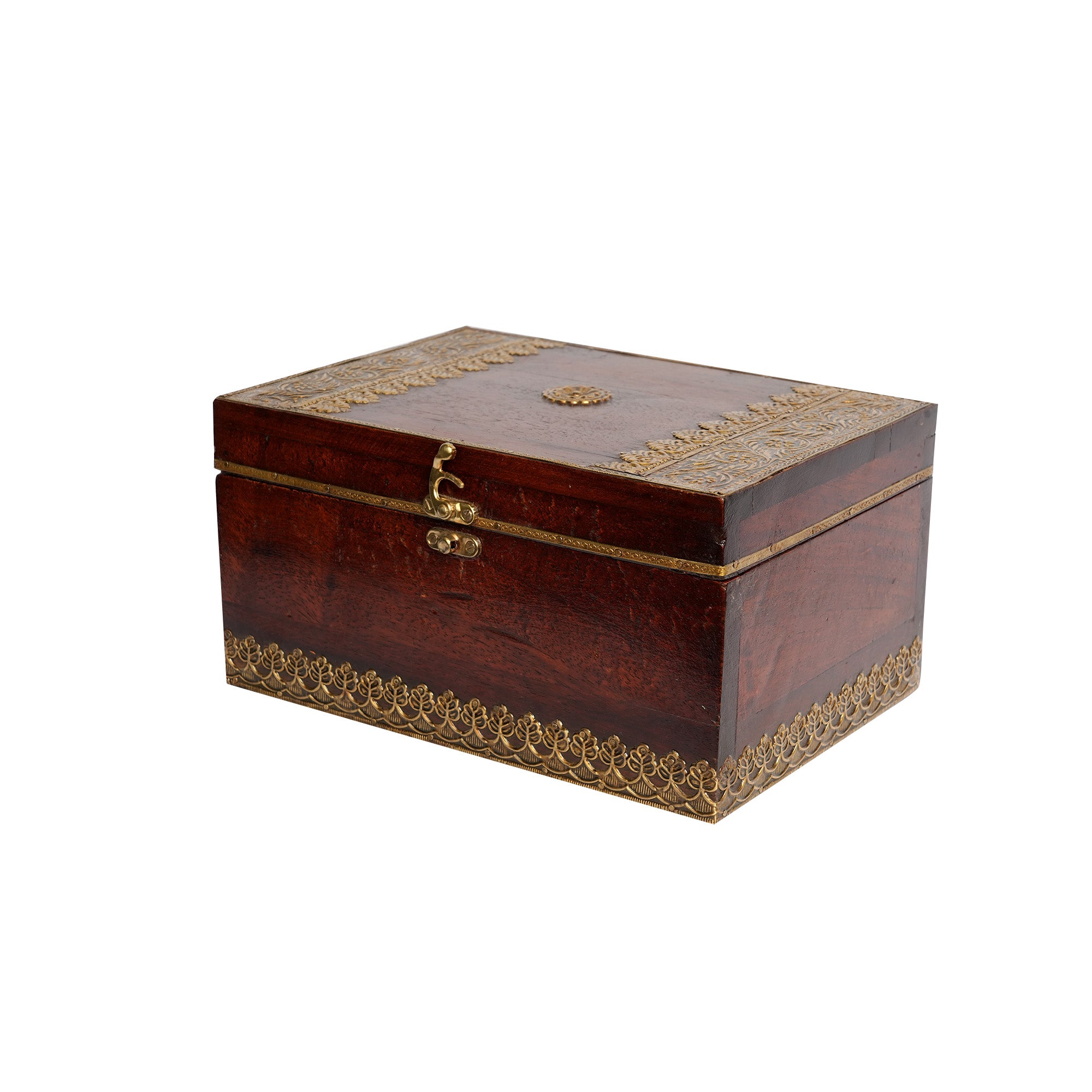 Handcrafted Wooden Brass Work Storage Box