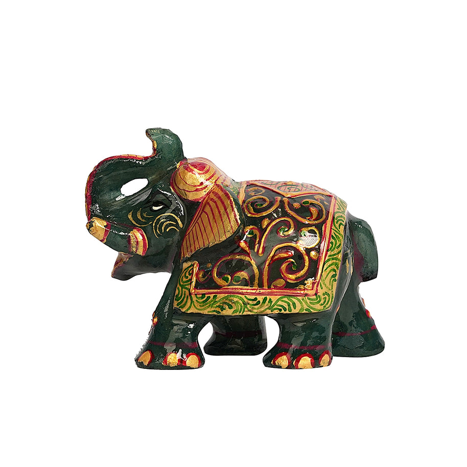 JADE ELEPHANT GREEN - TRADITIONAL HAND-PAINTED DECORATIVE SHOWPIECE