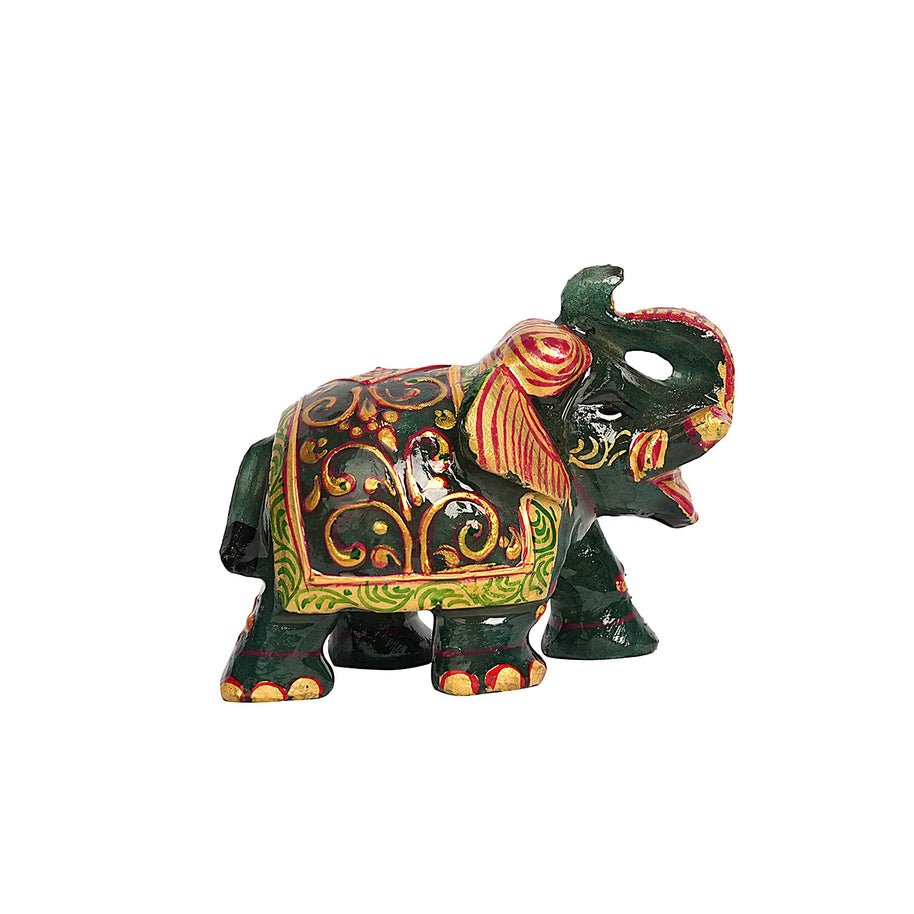 JADE ELEPHANT GREEN - TRADITIONAL HAND-PAINTED DECORATIVE SHOWPIECE