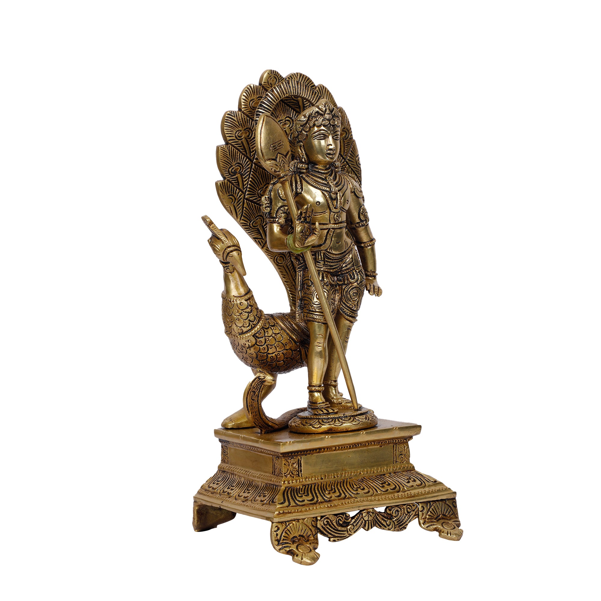 Brass Murugan with Peacock