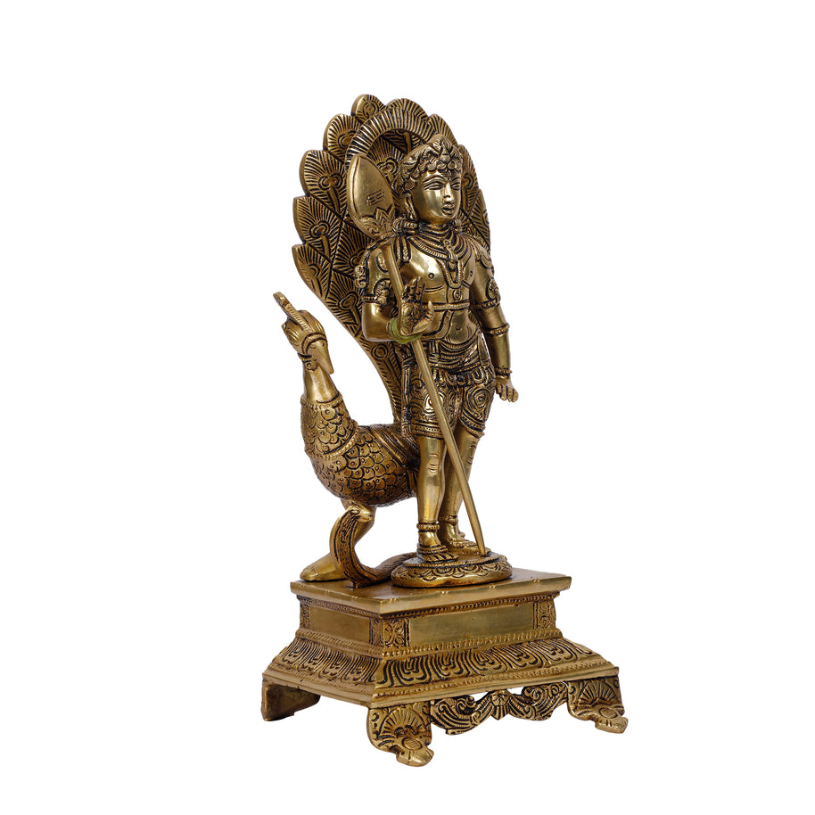 Brass Murugan with Peacock